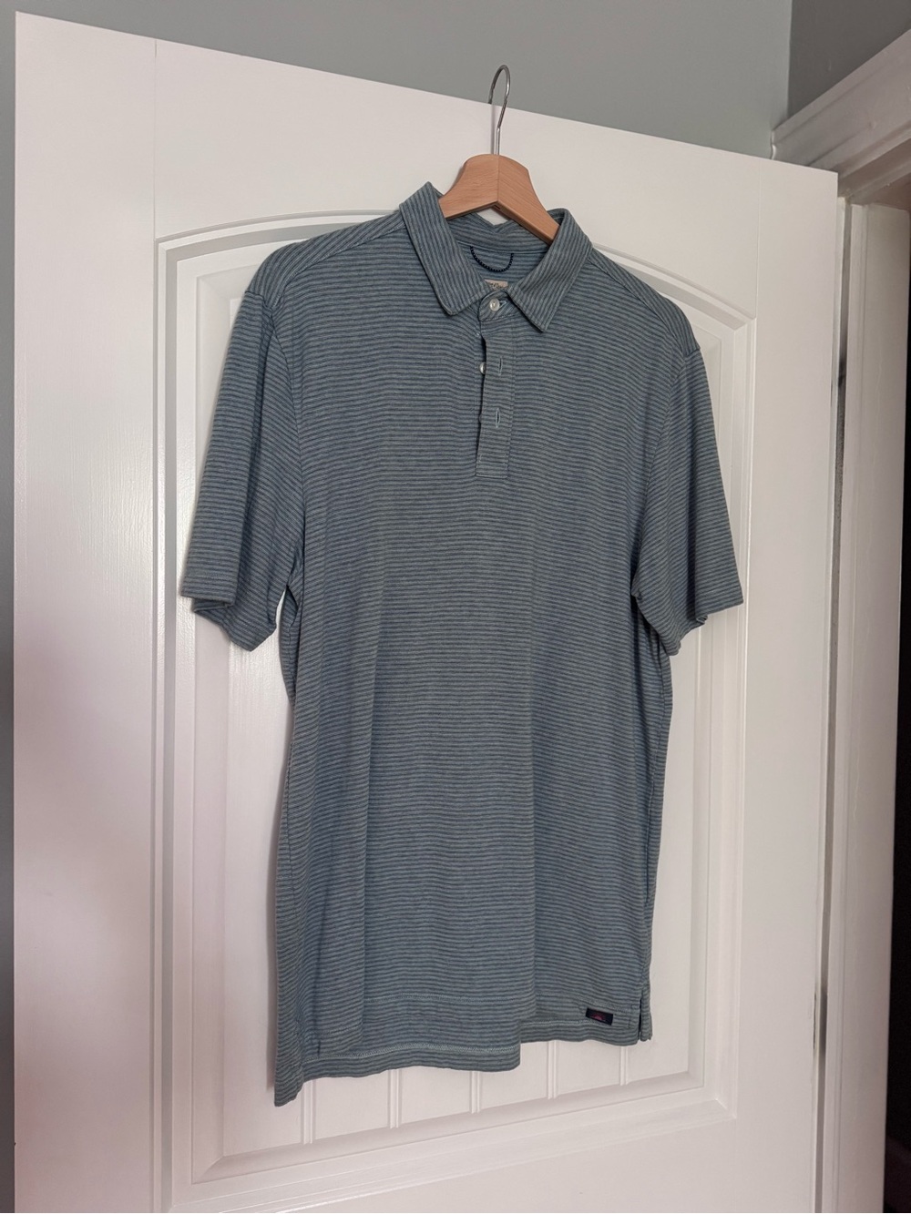 Men's Faherty Short Sleeve Polo Shirt in Light Blue Stripe